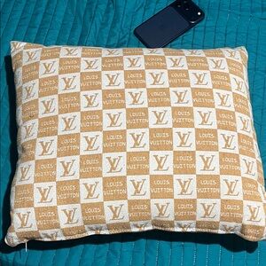 Louis Vuitton Tan and Cream Checkered Pillow